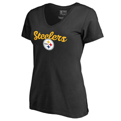 Pittsburgh Steelers Women's Freehand V-Neck T-Shirt - Black sale