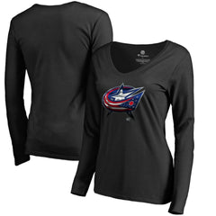 Columbus Blue Jackets Women's Midnight Mascot Long Sleeve V-Neck T-Shirt Black