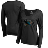 San Jose Sharks Women's Midnight Mascot Long Sleeve V-Neck T-Shirt Black