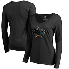 San Jose Sharks Women's Midnight Mascot Long Sleeve V-Neck T-Shirt Black
