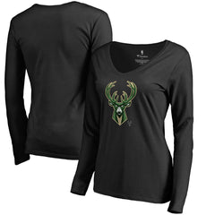 Milwaukee Bucks Women's Midnight Mascot Long Sleeve V-Neck T-Shirt - Black discount