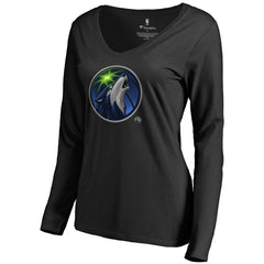 Minnesota Timberwolves Women's Midnight Mascot Long Sleeve V-Neck T-Shirt - Black outlet