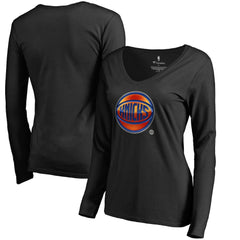 New York Knicks Women's Midnight Mascot Long Sleeve V-Neck T-Shirt - Black for sale