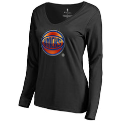 New York Knicks Women's Midnight Mascot Long Sleeve V-Neck T-Shirt - Black for sale