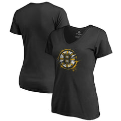 Boston Bruins Women's Splatter Logo V-Neck T-Shirt Black
