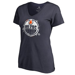 Edmonton Oilers Women's Splatter Logo V-Neck T-Shirt Navy