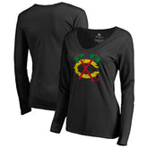 Chicago Blackhawks Women's Splatter Logo V-Neck Long Sleeve T-Shirt Black