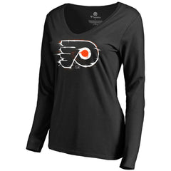 Philadelphia Flyers Women's Splatter Logo V-Neck Long Sleeve T-Shirt Black