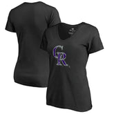Colorado Rockies Women's Splatter Logo V-Neck T-Shirt - Black