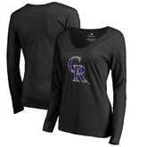 Colorado Rockies Women's Splatter Logo Long Sleeve V-Neck T-Shirt - Black