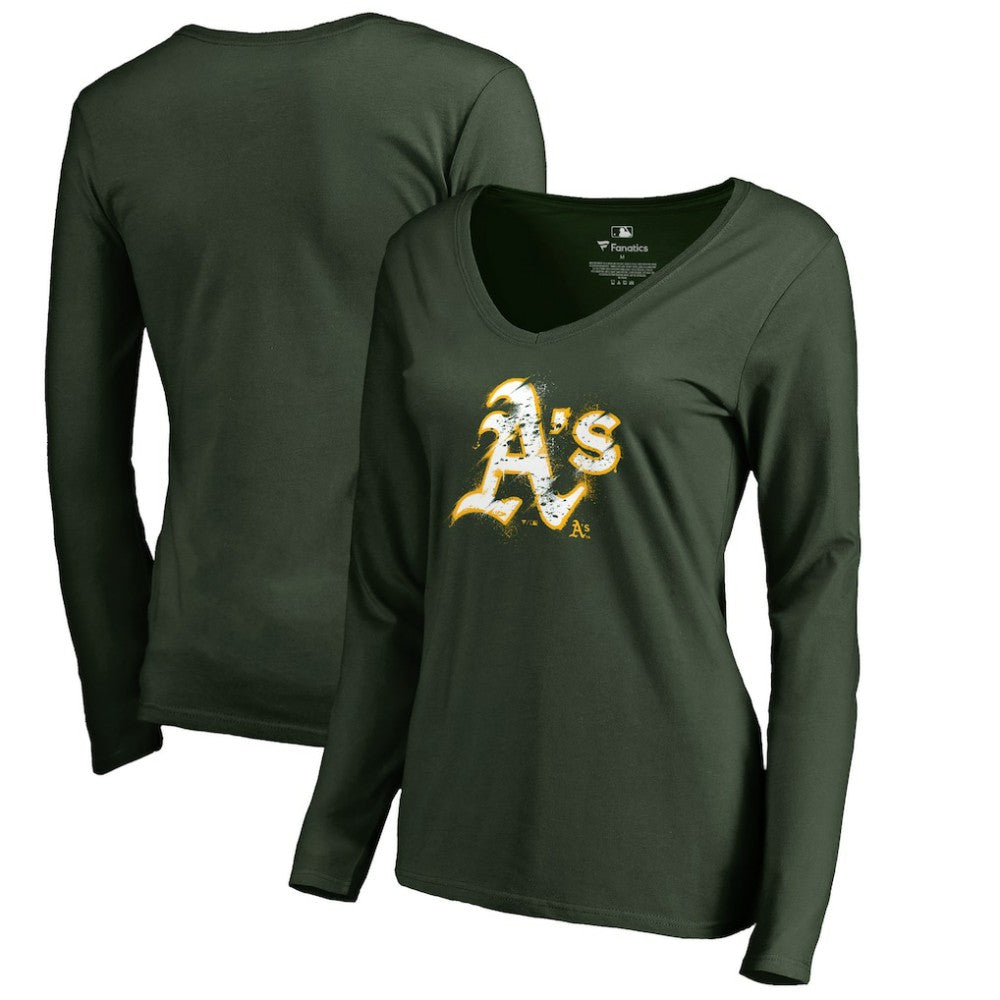 Athletics Women's Splatter Logo Long Sleeve V-Neck T-Shirt - Green