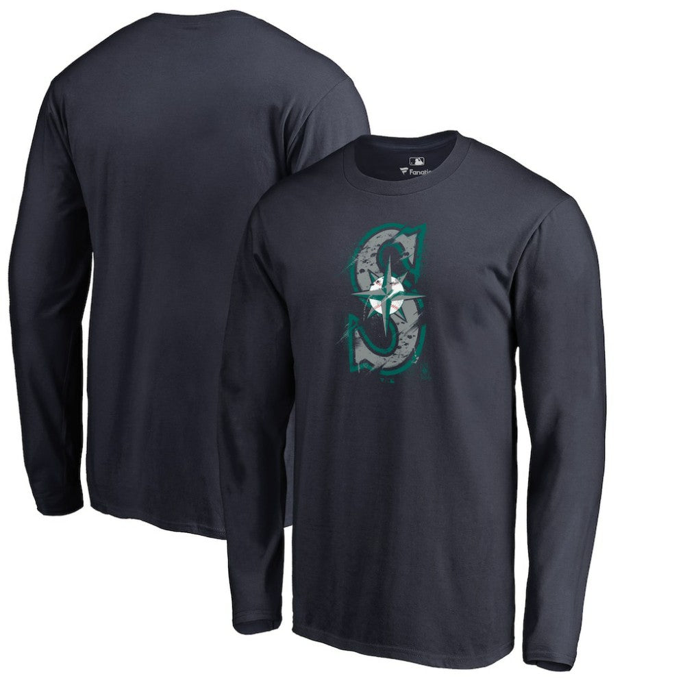 Seattle Mariners Splatter Logo Long Sleeve T-Shirt - Navy