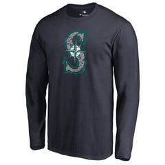Seattle Mariners Splatter Logo Long Sleeve T-Shirt - Navy