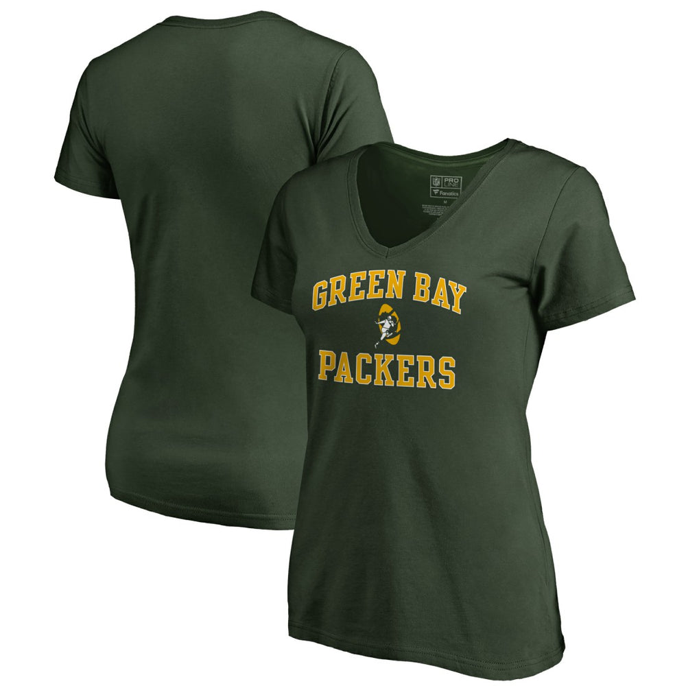 Green Bay Packers Women's Vintage Collection Victory Arch V-Neck T-Shirt - Green on sale
