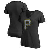 Pittsburgh Pirates Women's Static Logo V-Neck T-Shirt - Black