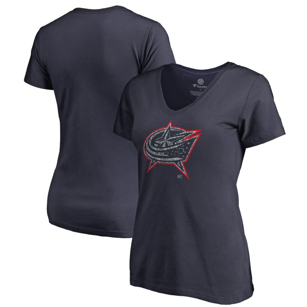 Columbus Blue Jackets Women's Static Logo V-Neck T-Shirt Navy