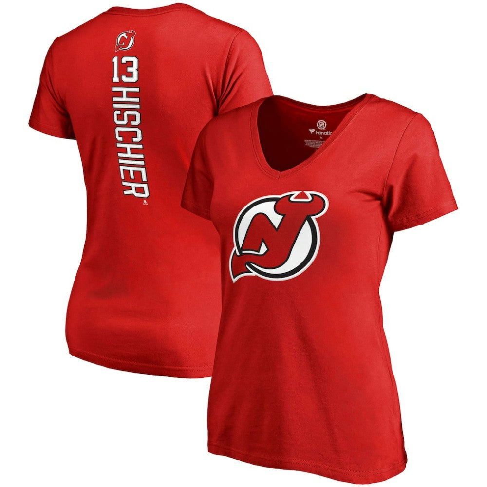 Nico Hischier New Jersey Devils Fanatics Women's Plus Size Backer Name & Number V-Neck T-Shirt Red