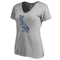 Los Angeles Dodgers Women's Hometown Collection Knockout State V-Neck T-Shirt - Ash