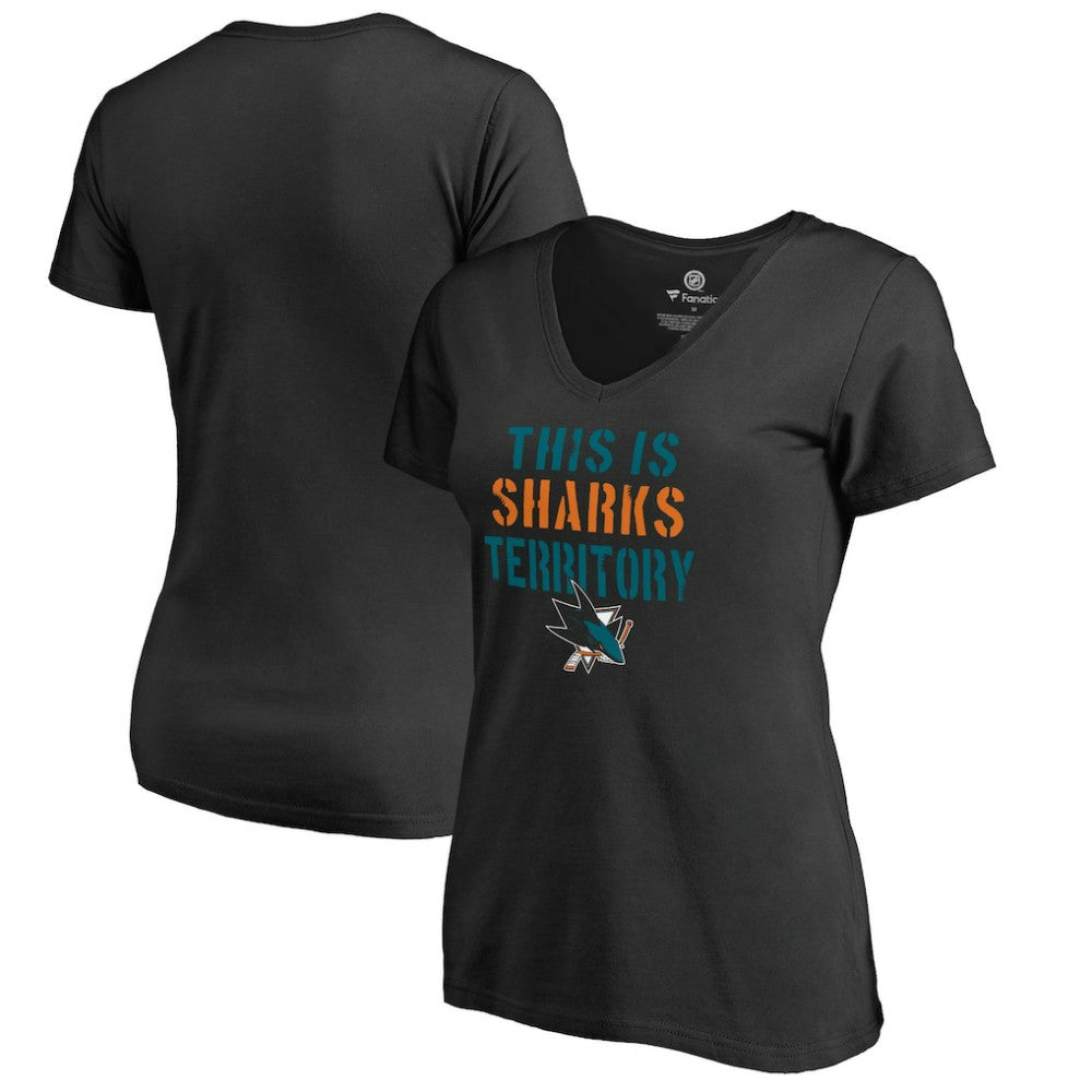 San Jose Sharks Women's Fan Favorite Team Slogan V-Neck T-Shirt Black