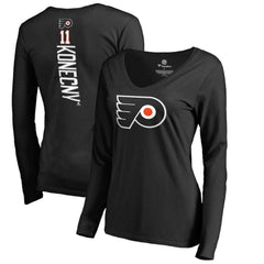 Travis Konecny Philadelphia Flyers Women's Backer Name & Number Slim Fit Long Sleeve V-Neck T-Shirt Black