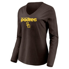 San Diego Padres Women's Cooperstown Collection Wahconah Long Sleeve V-Neck T-Shirt - Brown