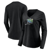 Tampa Bay Rays Women's Cooperstown Collection Wahconah Long Sleeve V-Neck T-Shirt - Black