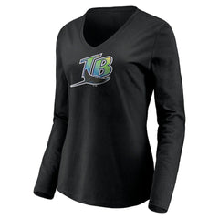 Tampa Bay Rays Women's Cooperstown Collection Wahconah Long Sleeve V-Neck T-Shirt - Black