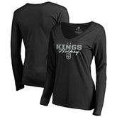 Los Angeles Kings Women's Iconic Collection Script Assist Long Sleeve V-Neck T-Shirt Black