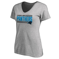 Carolina Panthers Women's Iconic Collection On Side Stripe V-Neck T-Shirt - Heather Gray for sale