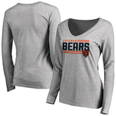 Chicago Bears Women's Iconic Collection On Side Stripe Long Sleeve V-Neck T-Shirt - Ash on sale