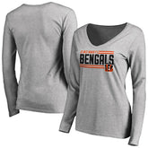 Cincinnati Bengals Women's Iconic Collection On Side Stripe Long Sleeve V-Neck T-Shirt - Ash for sale
