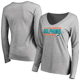 Miami Dolphins Women's Iconic Collection On Side Stripe Long Sleeve V-Neck T-Shirt - Ash online