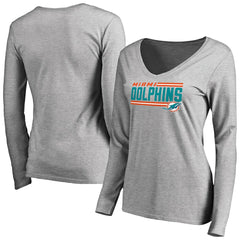 Miami Dolphins Women's Iconic Collection On Side Stripe Long Sleeve V-Neck T-Shirt - Ash online
