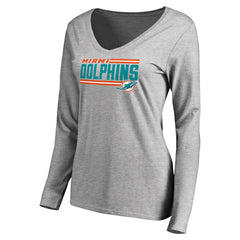 Miami Dolphins Women's Iconic Collection On Side Stripe Long Sleeve V-Neck T-Shirt - Ash online