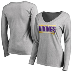 Minnesota Vikings Women's Iconic Collection On Side Stripe Long Sleeve V-Neck T-Shirt - Ash outlet