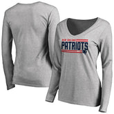 New England Patriots Women's Iconic Collection On Side Stripe Long Sleeve V-Neck T-Shirt - Ash for sale