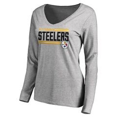Pittsburgh Steelers Women's Iconic Collection On Side Stripe Long Sleeve V-Neck T-Shirt - Ash outlet