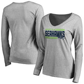 Seattle Seahawks Women's Iconic Collection On Side Stripe Long Sleeve V-Neck T-Shirt - Ash discount