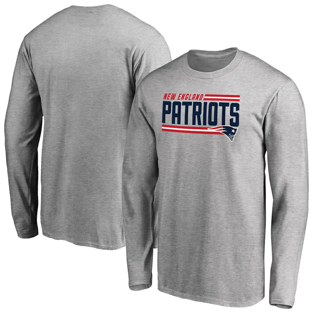 New England Patriots Iconic Collection On Side Stripe Long Sleeve T-Shirt - Ash cheap