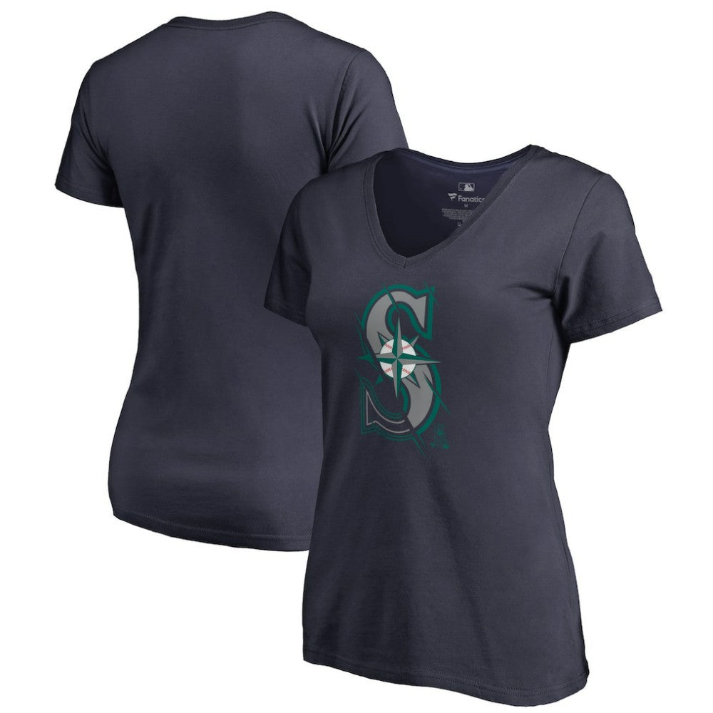 Seattle Mariners Women's X-Ray V-Neck T-Shirt - Navy