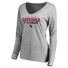 Arizona Cardinals Women's Iconic Collection Script Assist Long Sleeve V-Neck T-Shirt - Ash outlet