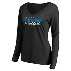 Carolina Panthers Women's Iconic Collection Script Assist Long Sleeve V-Neck T-Shirt - Black online