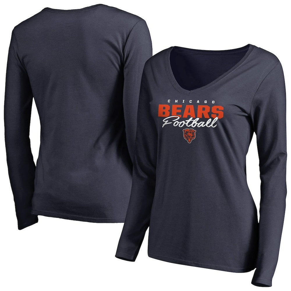 Chicago Bears Women's Iconic Collection Script Assist Long Sleeve V-Neck T-Shirt - Navy online