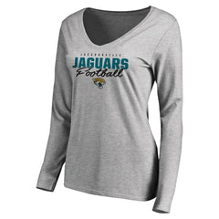 Jacksonville Jaguars Women's Iconic Collection Script Assist Long Sleeve V-Neck T-Shirt - Ash outlet