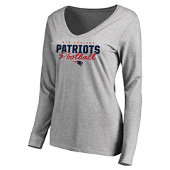 New England Patriots Women's Iconic Collection Script Assist Long Sleeve V-Neck T-Shirt - Ash discount
