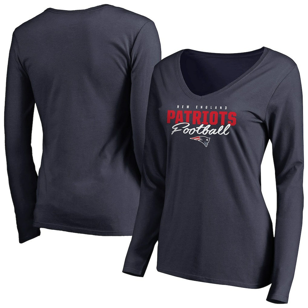 New England Patriots Women's Iconic Collection Script Assist Long Sleeve V-Neck T-Shirt - Navy online