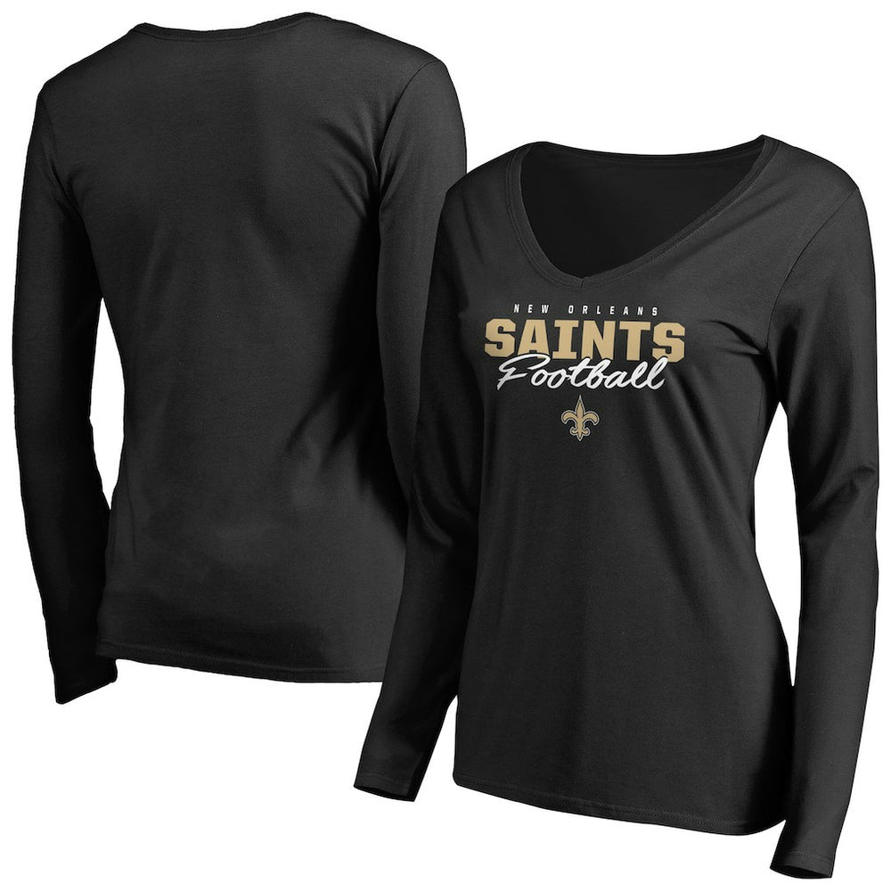 New Orleans Saints Women's Iconic Collection Script Assist Long Sleeve V-Neck T-Shirt - Black online
