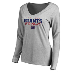New York Giants Women's Iconic Collection Script Assist Long Sleeve V-Neck T-Shirt - Ash on sale