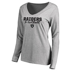 Las Vegas Raiders Women's Iconic Collection Script Assist Long Sleeve V-Neck T-Shirt - Ash discount