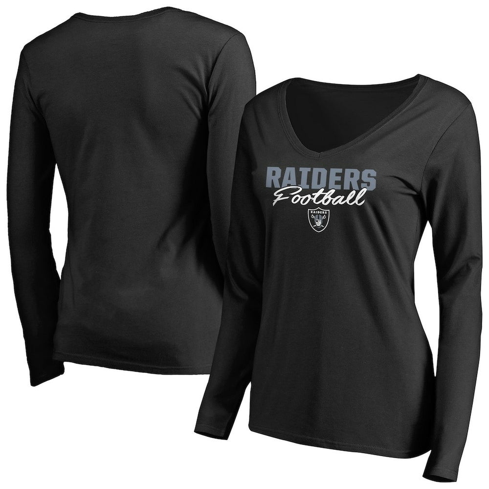 Las Vegas Raiders Women's Iconic Collection Script Assist Long Sleeve V-Neck T-Shirt - Black cheap